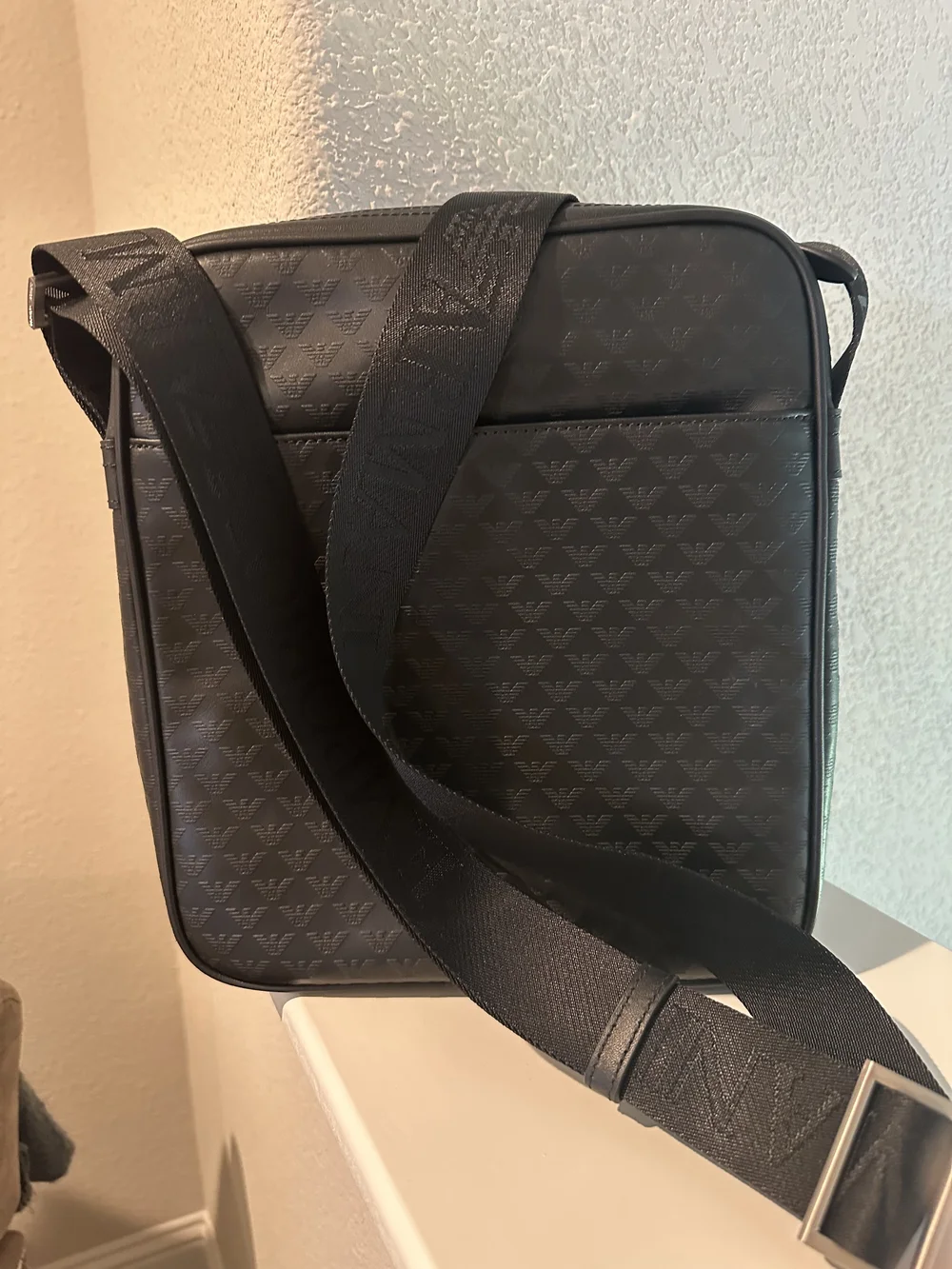 Emperor Armani Signature Leather Messenger Bag